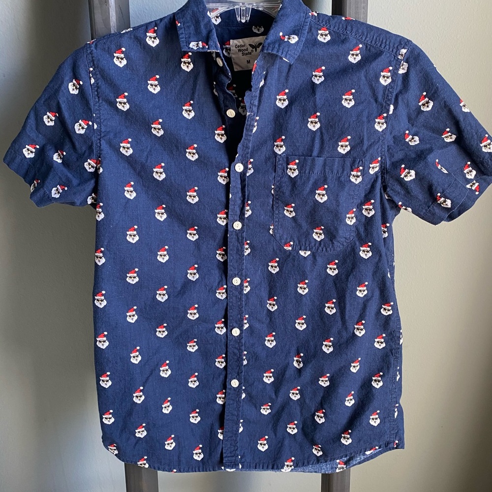 Cedar Wood State Santa Claus button up shirt